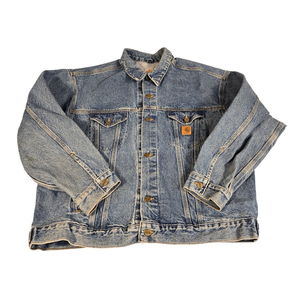 Carhartt Vintage Mens XL Denim Trucker Jacket Blue Stonewash USA Made JU0998